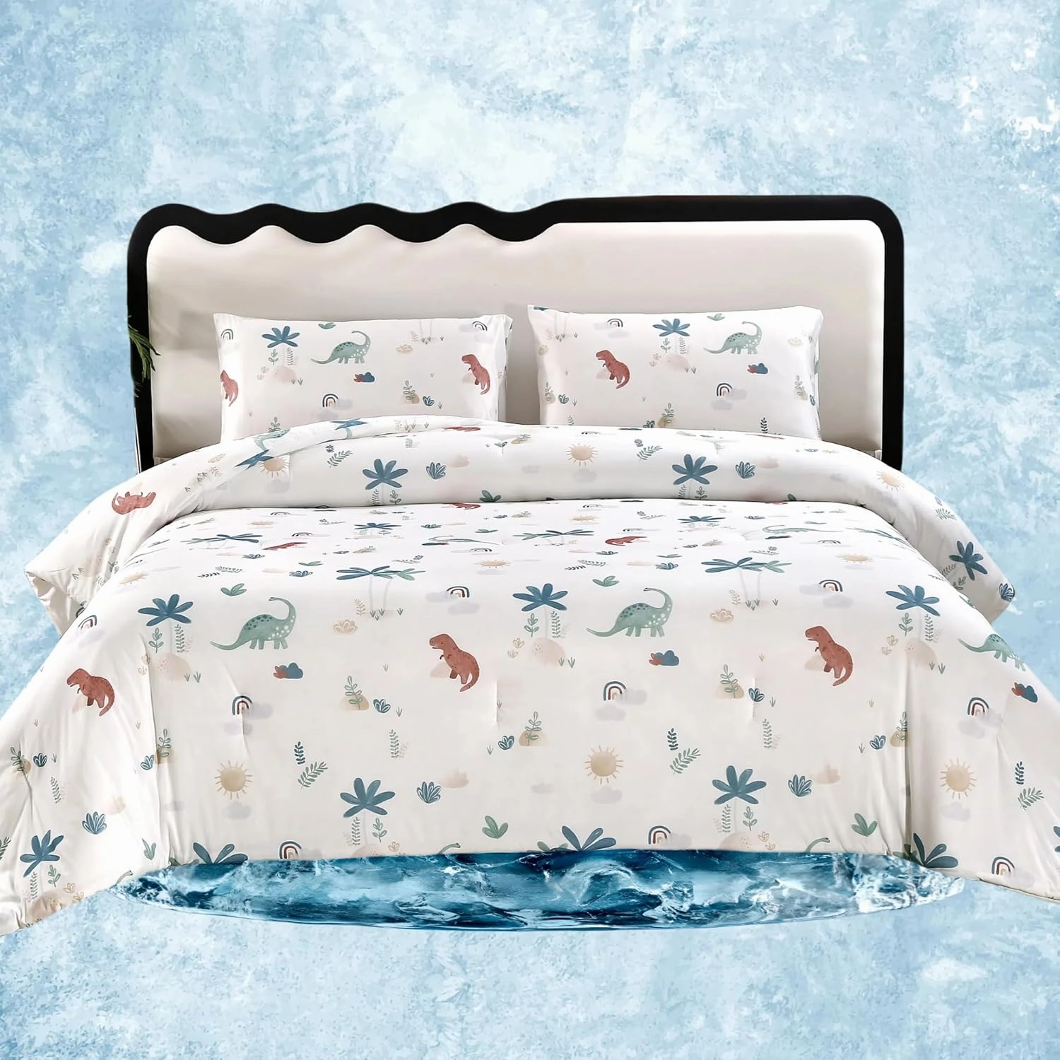 SDY Dinosaur Comforter Twin,Silky Cooling Comforter for Night Sweats Absorbs Body Heat,Bed in a Bag Twin Comforter Include 1 Comforter  2 Pillowcases.