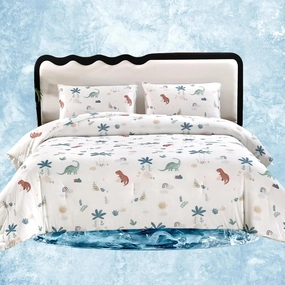 SDY Dinosaur Comforter Twin,Silky Cooling Comforter for Night Sweats Absorbs Body Heat,Bed in a Bag Twin Comforter Include 1 Comforter  2 Pillowcases.