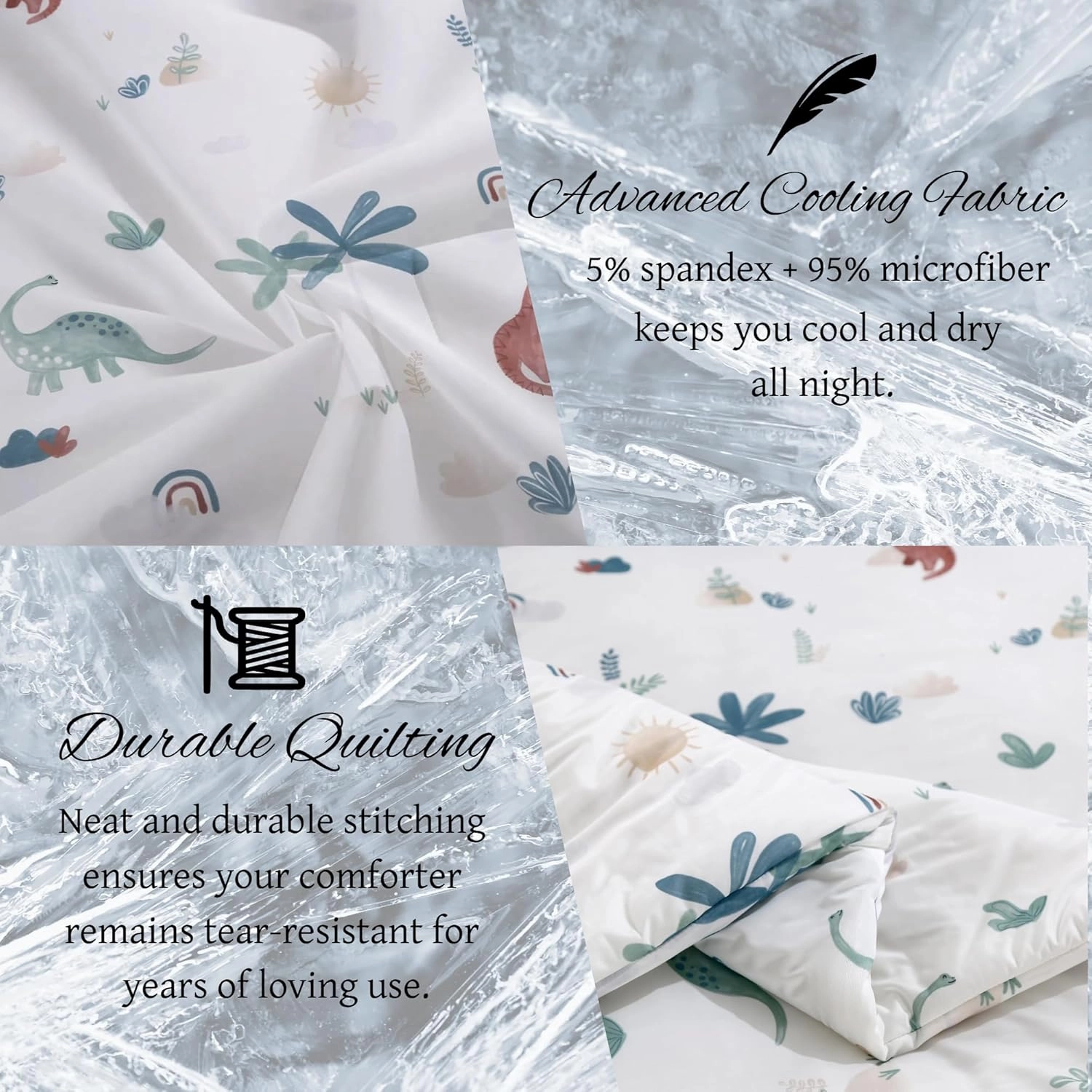 SDY Dinosaur Comforter Twin,Silky Cooling Comforter for Night Sweats Absorbs Body Heat,Bed in a Bag Twin Comforter Include 1 Comforter  2 Pillowcases.