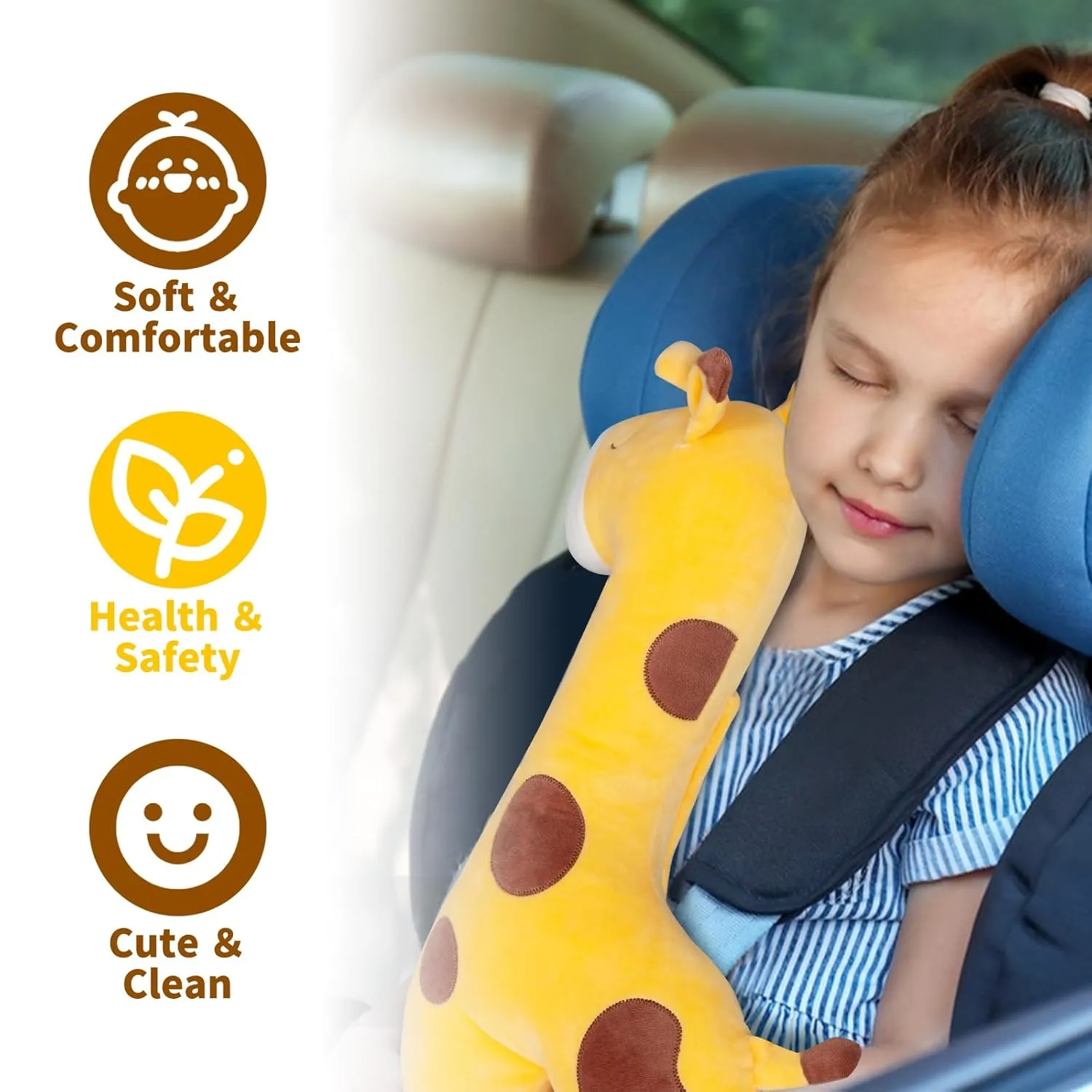 Seat Belt Cover Pillow for Kids, Car Seatbelt Cushion Shoulder Neck Support Protector Pad, Soft Stuffed Plush Travel Vehicle Safety Belts Strap Pillow for Boys and Girls Headrest (Giraffe)