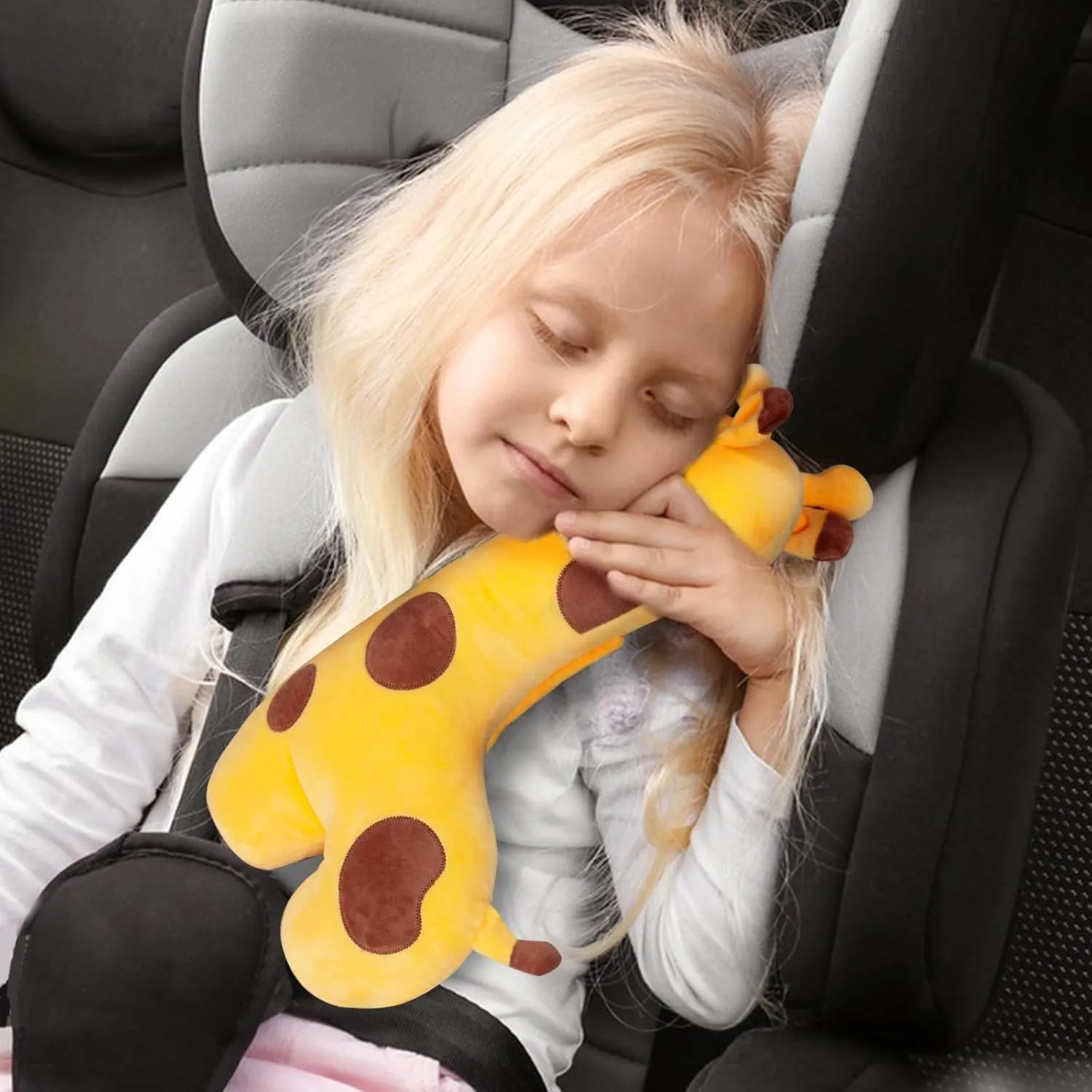 Seat Belt Cover Pillow for Kids, Car Seatbelt Cushion Shoulder Neck Support Protector Pad, Soft Stuffed Plush Travel Vehicle Safety Belts Strap Pillow for Boys and Girls Headrest (Giraffe)