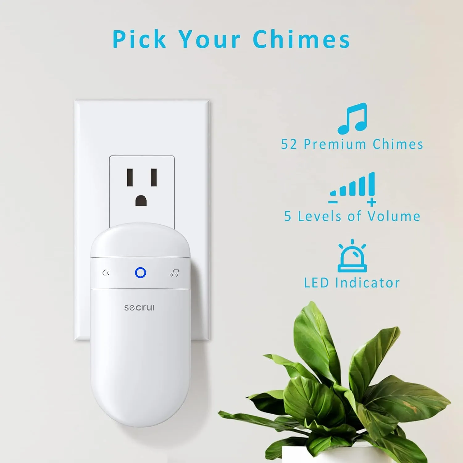 SECRUI Door Chime with Adjustable Volume –Wireless Entry Alert with 52 Chimes – 500ft Rage Door Open Sensor Alarm for Home/Business/Office/Store – Easy Installation – LED Indicators