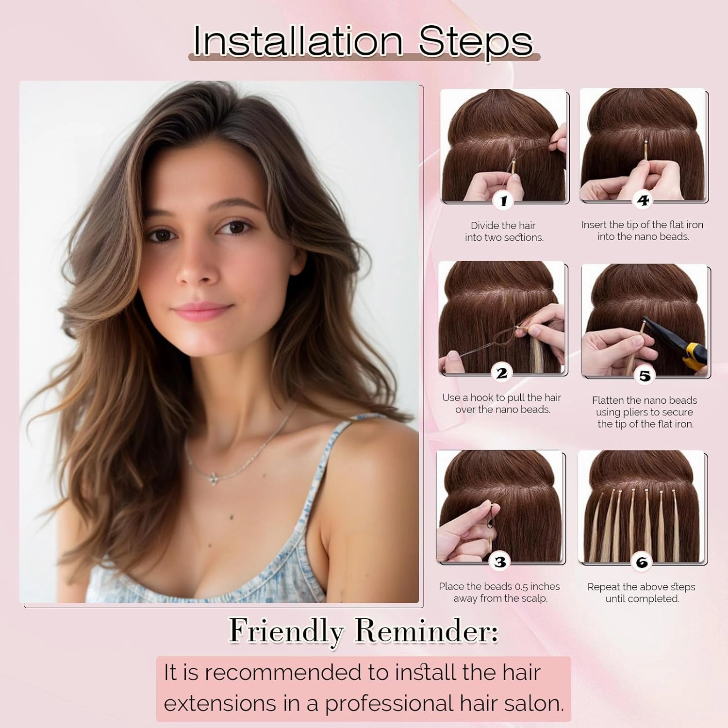 SEGO Nano Bead Hair Extensions Human Hair, 1g/s 50g/pack 18 Inch Nano Ring Hair Extensions, Highlight, Add Volume and Length, Nano Tip Hair Extensions for Women Dark Brown