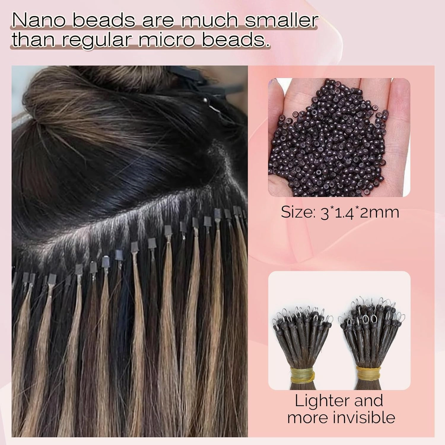 SEGO Nano Bead Hair Extensions Human Hair, 1g/s 50g/pack 18 Inch Nano Ring Hair Extensions, Highlight, Add Volume and Length, Nano Tip Hair Extensions for Women Dark Brown