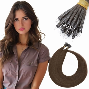 SEGO Nano Bead Hair Extensions Human Hair, 1g/s 50g/pack 18 Inch Nano Ring Hair Extensions, Highlight, Add Volume and Length, Nano Tip Hair Extensions for Women Dark Brown