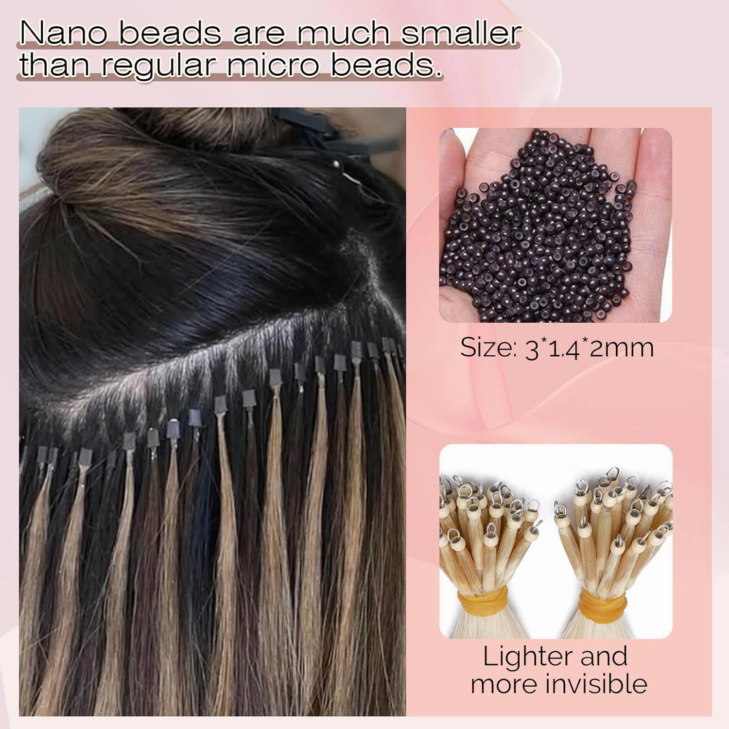 SEGO Nano Bead Hair Extensions Human Hair, 1g/s 50g/pack 18 Inch Nano Ring Hair Extensions, Highlight, Add Volume and Length, Nano Tip Hair Extensions for Women Platinum blonde