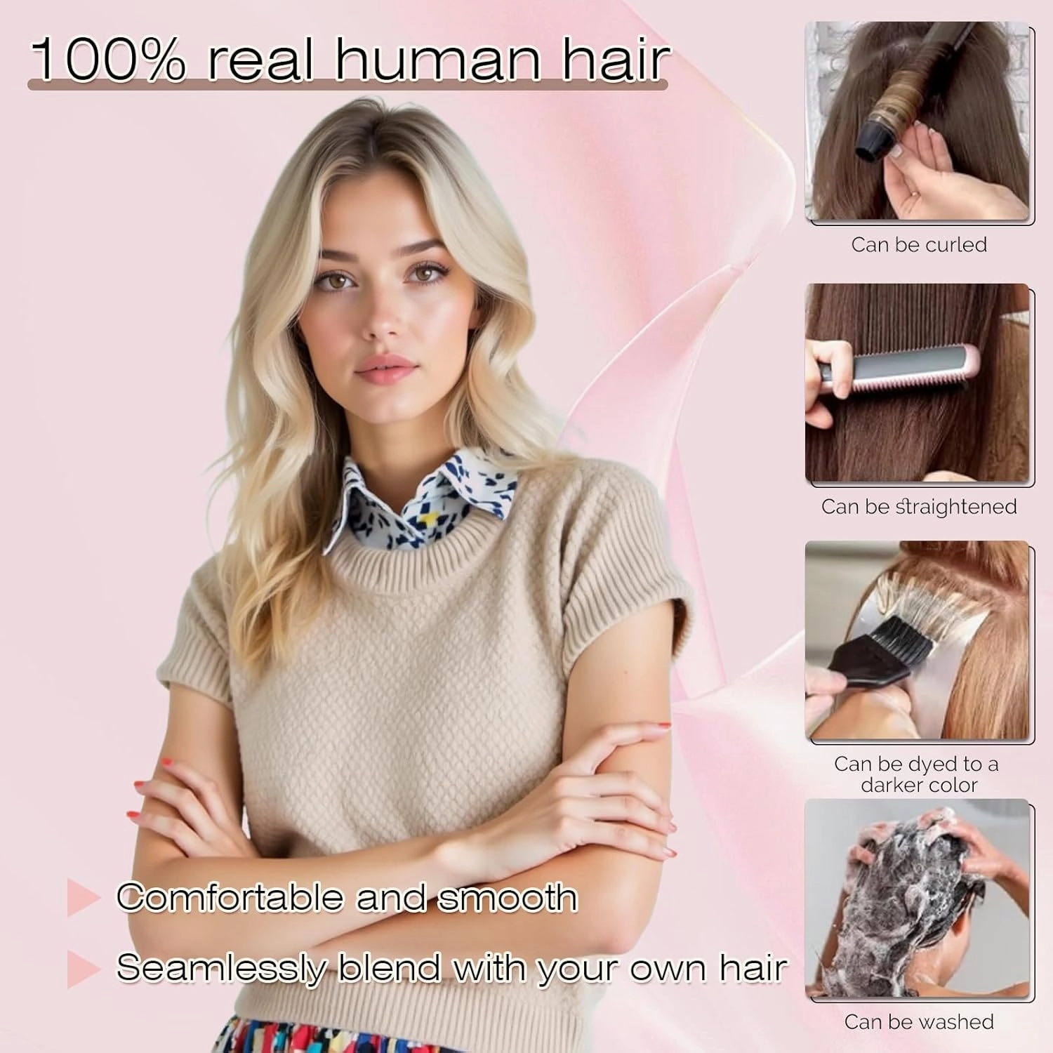 SEGO Nano Bead Hair Extensions Human Hair, 1g/s 50g/pack 18 Inch Nano Ring Hair Extensions, Highlight, Add Volume and Length, Nano Tip Hair Extensions for Women Platinum blonde