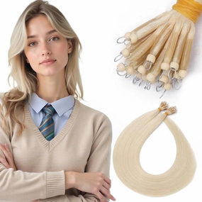 SEGO Nano Bead Hair Extensions Human Hair, 1g/s 50g/pack 18 Inch Nano Ring Hair Extensions, Highlight, Add Volume and Length, Nano Tip Hair Extensions for Women Platinum blonde