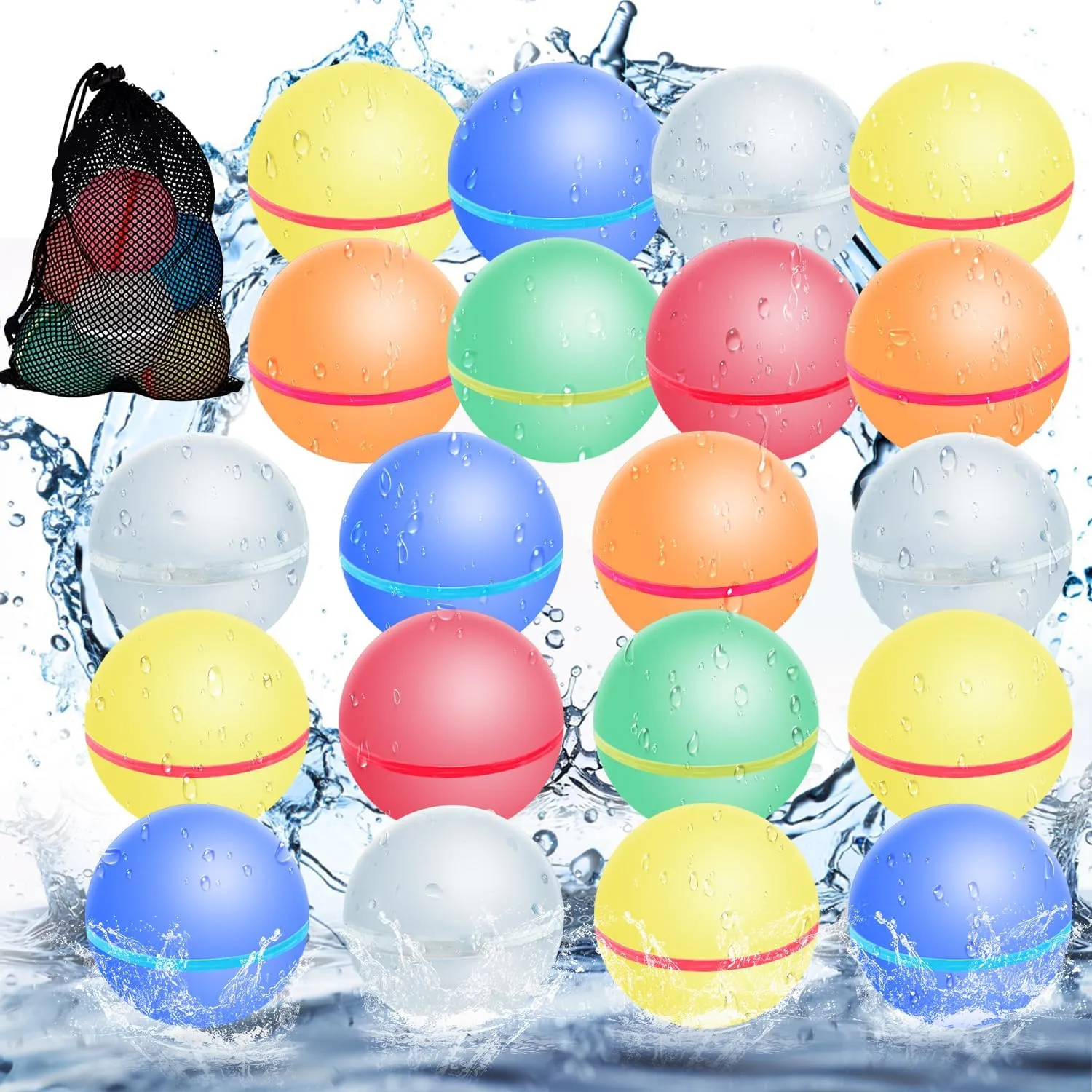 Self Sealing Reusable Water Balloons 20PCS Magnetic Water Balloons Quick Filling Water Balls Toys Silicone Water Splash Ball Water Bomb Cool Toy,Summer Pool Beach Outdoor Toys For Kids Ages 3 4 8 12 