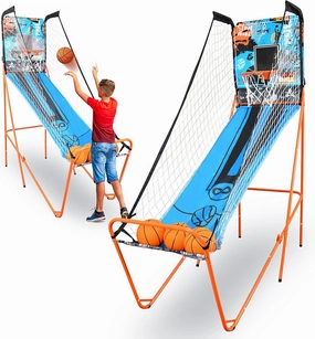SereneLife Single Hoop Basketball Shootout Indoor Home Arcade Room Game with Electronic LED Digital Basket Ball Shot Scoreboard&Play Timer Fold-up Court Shooting Sports for Adults Player, Blue