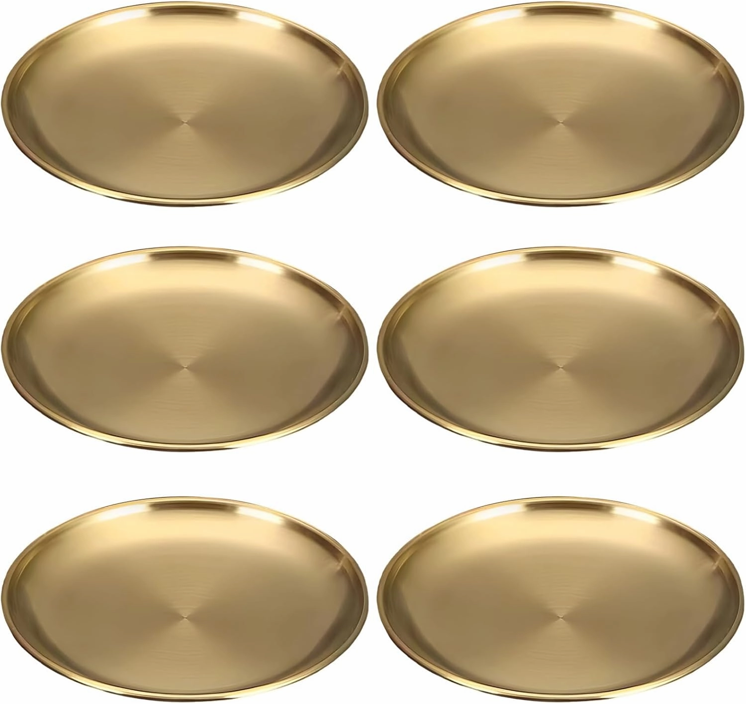 Set of 6 Golden Round Stainless Steel Plates, 10 in Reusable Metal Dinnerware for Outdoor Dining & Salads