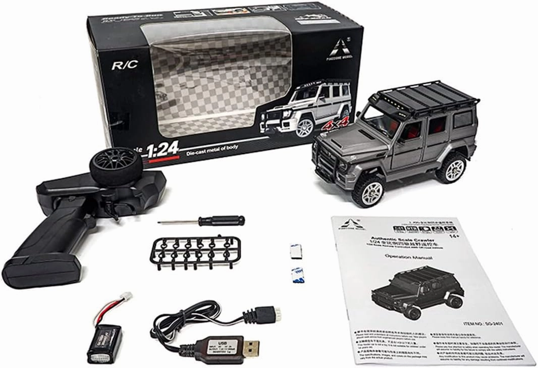 SG-2401 RC Car, 1/24 4WD Electric Brush Crawler Car Model Vehicle with Led Light, 2.4Ghz Climbing 4x4 RC Rock Crawler 10 km/h, Hobby Grade Toys for Adults - White