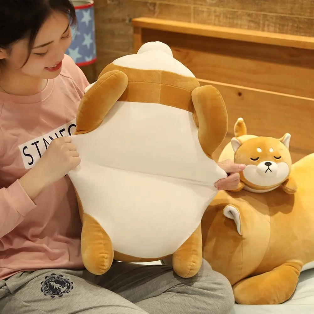 Shiba Inu Plush Pillow,Soft Corgi Stuffed Animals Toy Cute Sleeping Puppy Doll Gifts for Kids (Round Eyes, 13.7 inch)