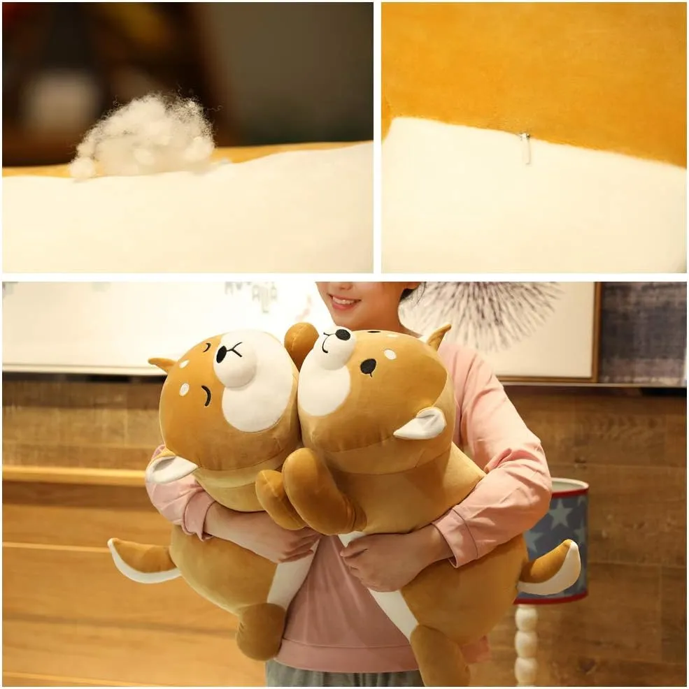 Shiba Inu Plush Pillow,Soft Corgi Stuffed Animals Toy Cute Sleeping Puppy Doll Gifts for Kids (Smiling Eyes, 19.6 inch)