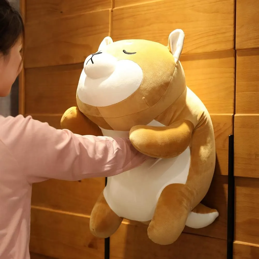 Shiba Inu Plush Pillow,Soft Corgi Stuffed Animals Toy Cute Sleeping Puppy Doll Gifts for Kids (Smiling Eyes, 19.6 inch)