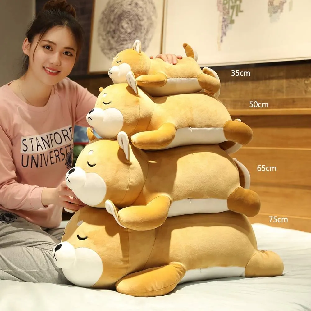 Shiba Inu Plush Pillow,Soft Corgi Stuffed Animals Toy Cute Sleeping Puppy Doll Gifts for Kids (Smiling Eyes, 19.6 inch)