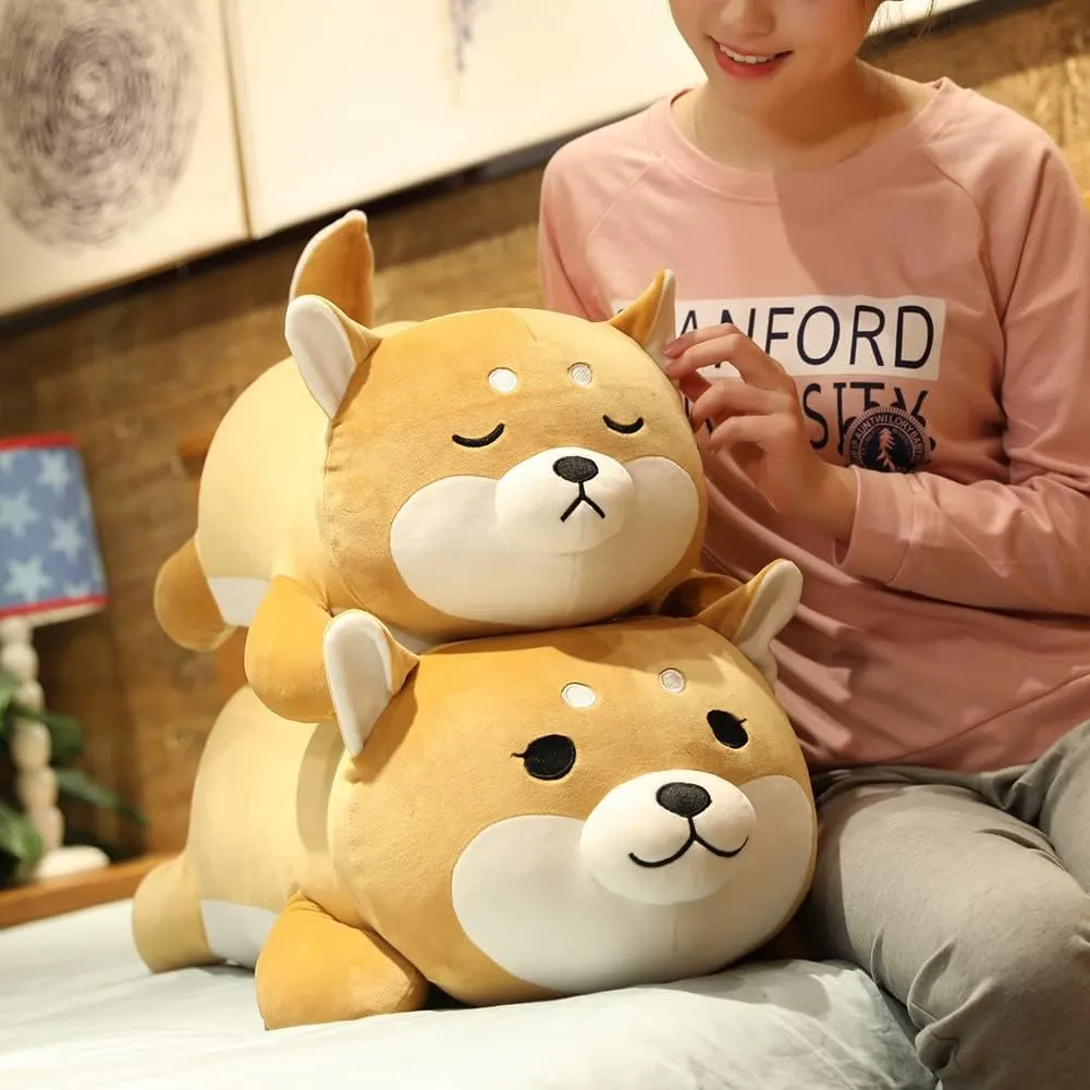 Shiba Inu Plush Pillow,Soft Corgi Stuffed Animals Toy Cute Sleeping Puppy Doll Gifts for Kids (Smiling Eyes, 19.6 inch)