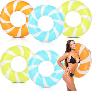 ShinyRelief 6 Pcs Pool Float Adult Size Pool Tubes Large Inflatable Floats Tube Lollipop Colorful Swimming Ring for Summer Hawaii Swimming Beach Party Favors