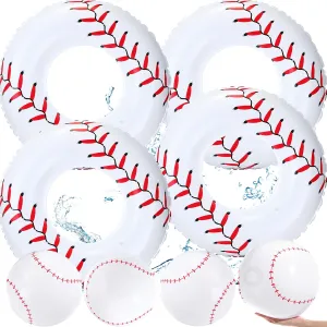 ShinyRelief 8 Pcs Inflatable Baseball Pool Floats with 12" Inflatable Baseball Beach Balls Swim Tube Rings Swimming Rings Blow up Toys for Summer Decoration Swimming Pool Beach Game