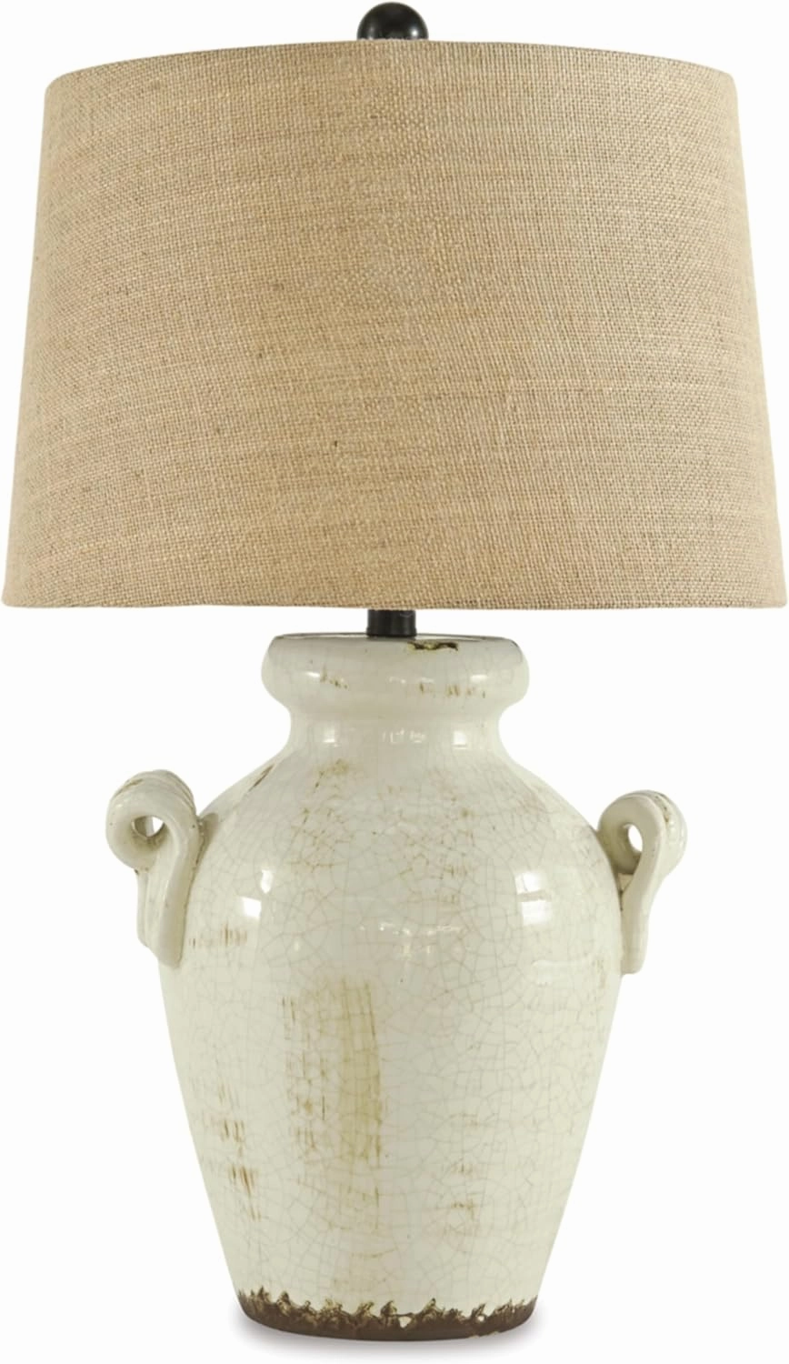 Signature Design by Ashley Emelda Farmhouse 27" Ceramic Table Lamp, Cream Glaze Crackle Finish