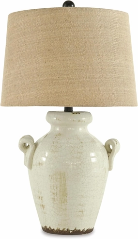 Signature Design by Ashley Emelda Farmhouse 27" Ceramic Table Lamp, Cream Glaze Crackle Finish