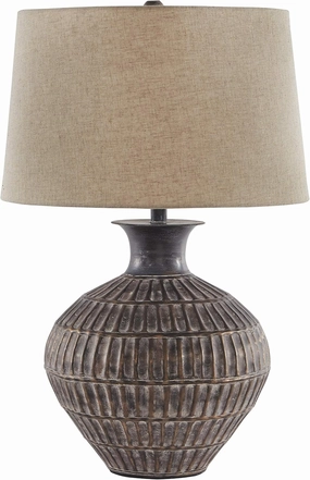 Signature Design by Ashley Magan 285." Textured Bronze Metal Table Lamp, Antique Brown Finish
