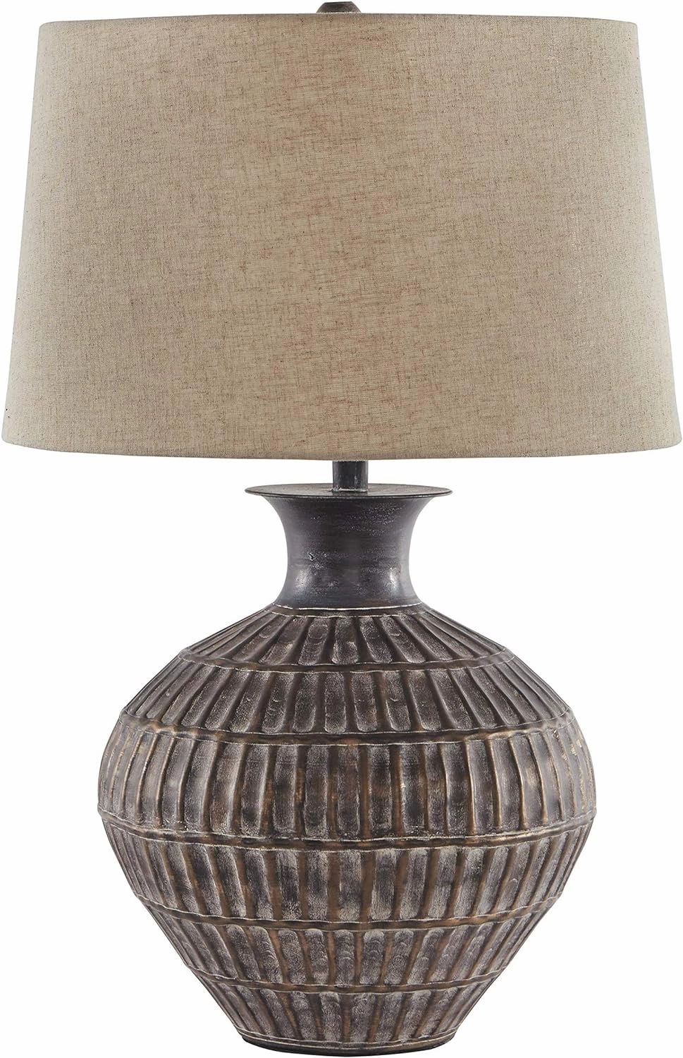 Signature Design by Ashley Magan 285." Textured Bronze Metal Table Lamp, Antique Brown Finish