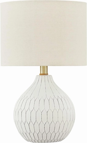 Signature Design by Ashley Wardmont 18" Modern Dimensional Design Ceramic Table Lamp, White