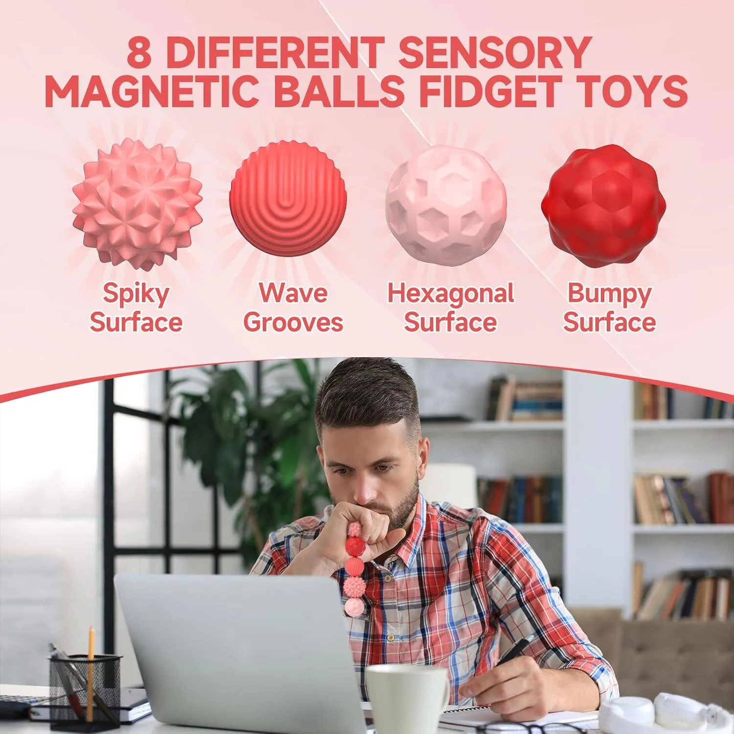 Silicone Magnetic Fidget Balls Toys, 8Pcs Attraction Textures Sensory Fidget Ball Toy with Silicone Shell for for Adults,Silent Desk Magnetic Stress Balls Fidget Toys