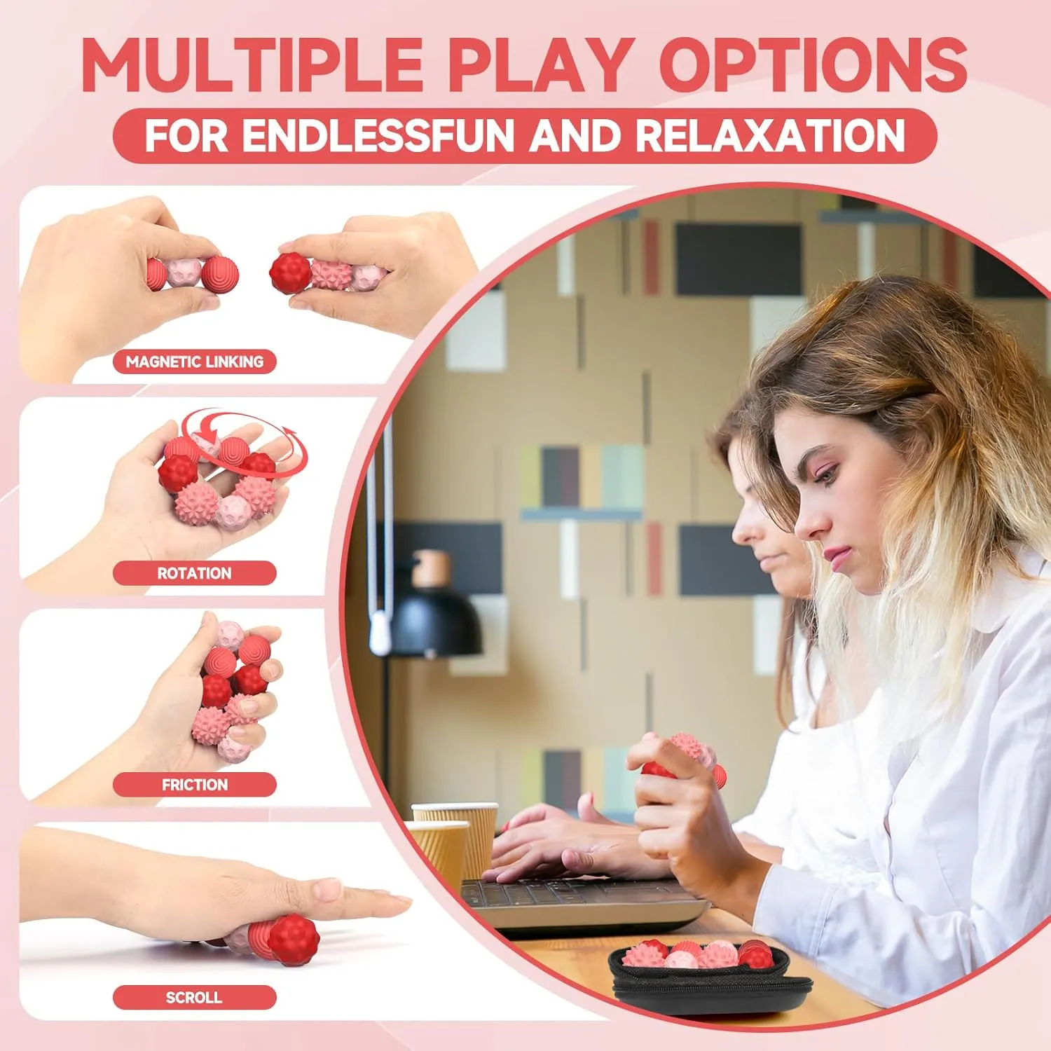 Silicone Magnetic Fidget Balls Toys, 8Pcs Attraction Textures Sensory Fidget Ball Toy with Silicone Shell for for Adults,Silent Desk Magnetic Stress Balls Fidget Toys