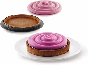 silikomart | KIT MINI TARTE TWIST, Set with 6 Mini Microperforated Rings   Decorative Mat, TPLUS Ring Ø 80 mm h 20 mm, Decorative Silicone Mould Ø 70 mm h 25 mm, Made in Italy