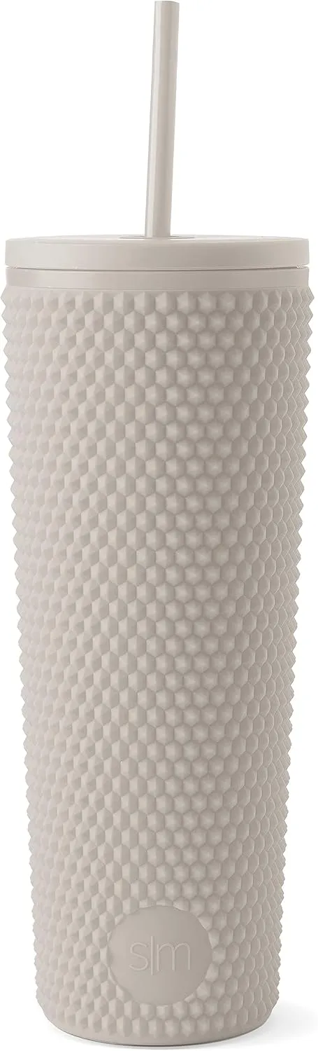 Simple Modern Plastic Matte Studded Tumbler with Lid and Straw | Reusable BPA Free Iced Coffee Cups Double Wall Smoothie Cup | Gifts for Women Men Him Her | Classic Collection | 24oz | Almond Birch