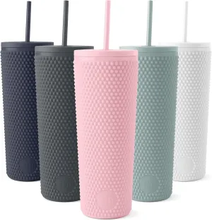 Simple Modern Plastic Matte Studded Tumbler with Lid and Straw | Reusable BPA Free Iced Coffee Cups Double Wall Smoothie Cup | Gifts for Women Men Him Her | Classic Collection | 24oz | Blush
