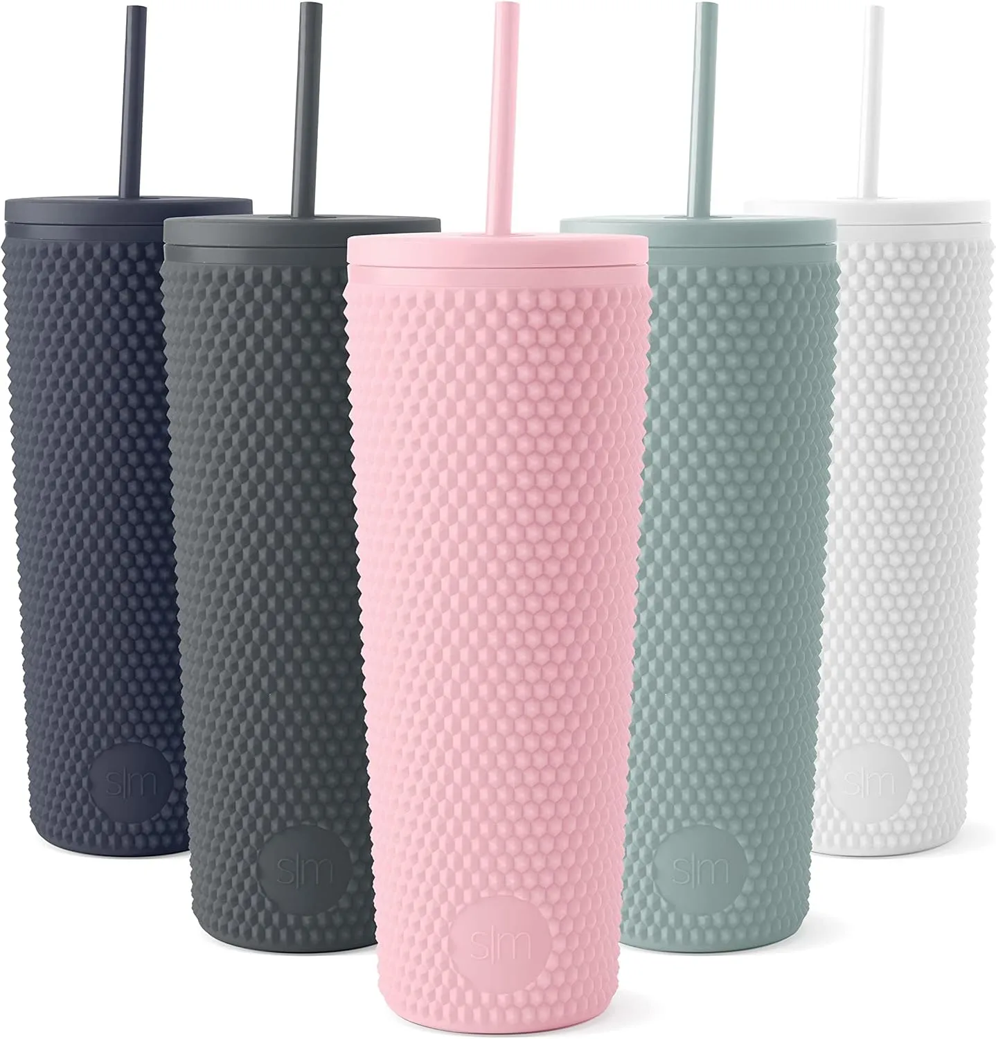 Simple Modern Plastic Matte Studded Tumbler with Lid and Straw | Reusable BPA Free Iced Coffee Cups Double Wall Smoothie Cup | Gifts for Women Men Him Her | Classic Collection | 24oz | Blush
