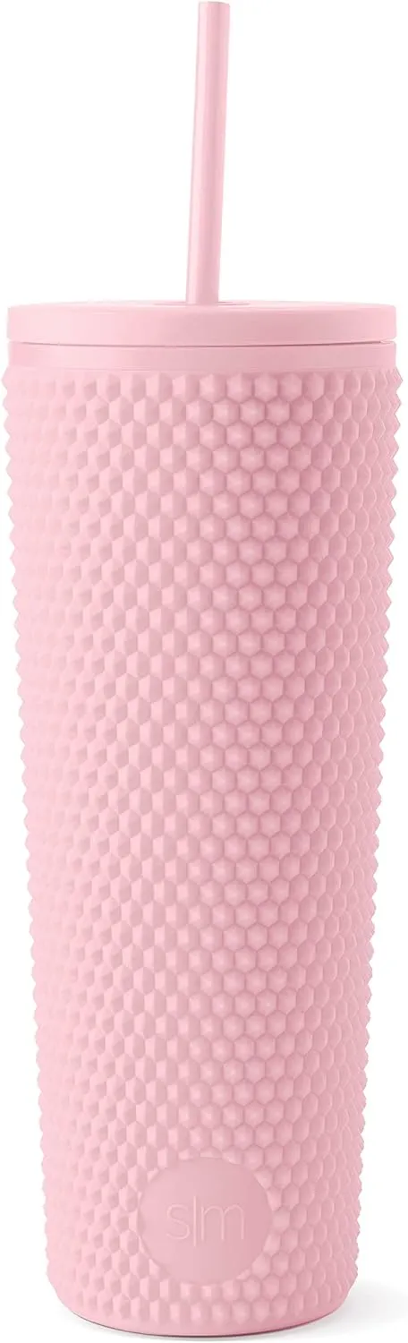 Simple Modern Plastic Matte Studded Tumbler with Lid and Straw | Reusable BPA Free Iced Coffee Cups Double Wall Smoothie Cup | Gifts for Women Men Him Her | Classic Collection | 24oz | Blush