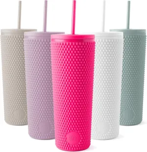 Simple Modern Plastic Matte Studded Tumbler with Lid and Straw | Reusable BPA Free Iced Coffee Cups Double Wall Smoothie Cup | Gifts for Women Men Him Her | Classic Collection | 24oz | Raspberry Vibes