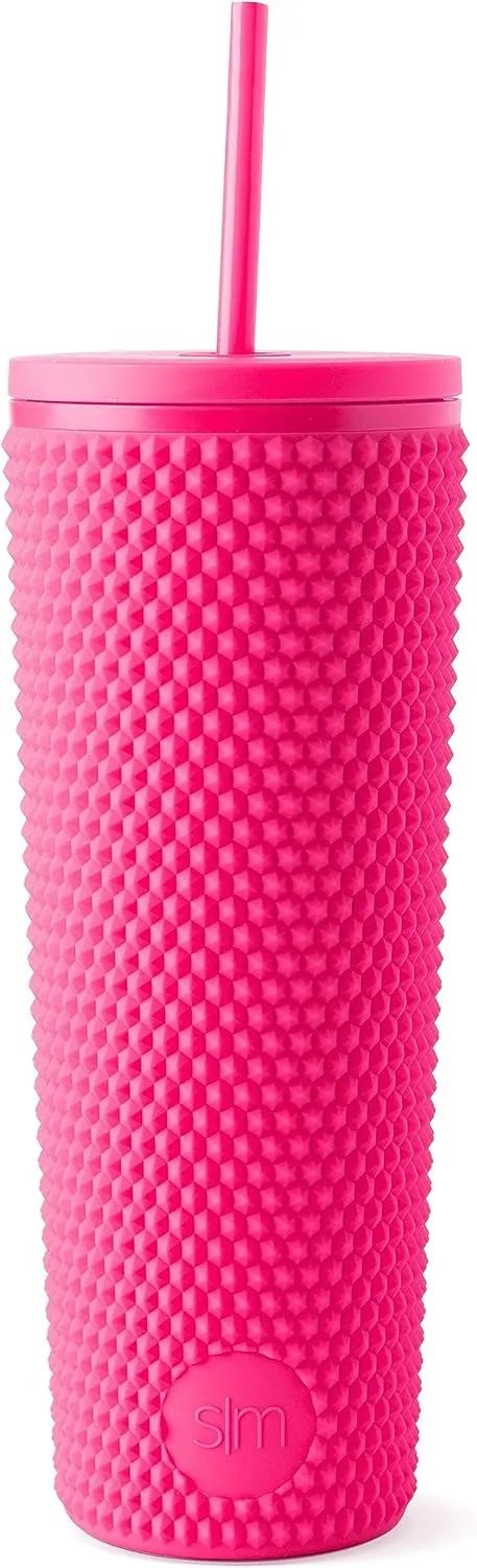 Simple Modern Plastic Matte Studded Tumbler with Lid and Straw | Reusable BPA Free Iced Coffee Cups Double Wall Smoothie Cup | Gifts for Women Men Him Her | Classic Collection | 24oz | Raspberry Vibes