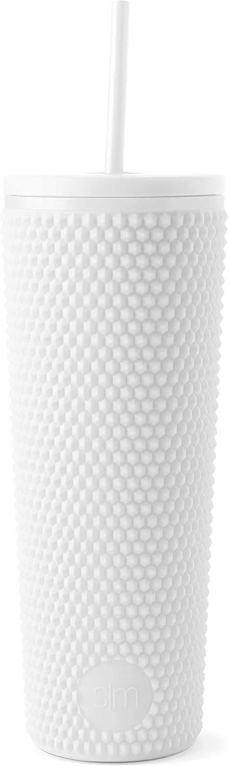 Simple Modern Plastic Matte Studded Tumbler with Lid and Straw | Reusable BPA Free Iced Coffee Cups Double Wall Smoothie Cup | Gifts for Women Men Him Her | Classic Collection | 24oz | Winter White