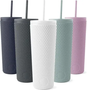 Simple Modern Plastic Matte Studded Tumbler with Lid and Straw | Reusable BPA Free Iced Coffee Cups Double Wall Smoothie Cup | Gifts for Women Men Him Her | Classic Collection | 24oz | Winter White