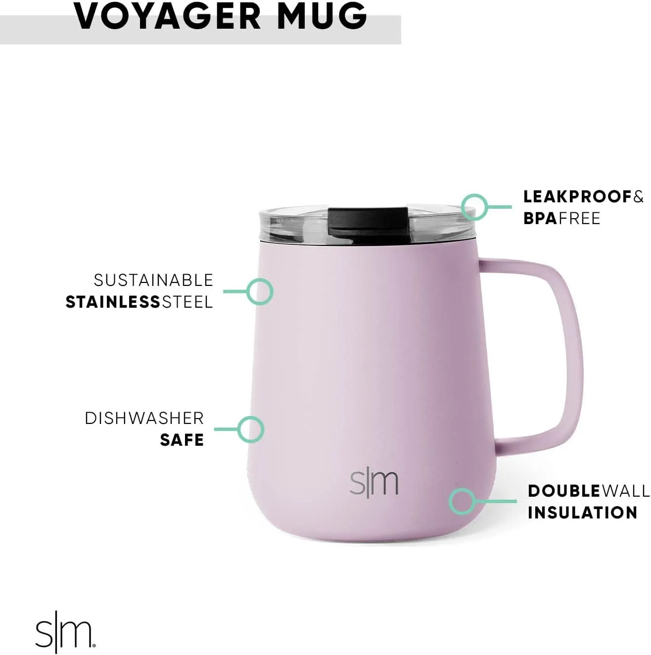 Simple Modern Travel Coffee Mug with Lid and Handle | Reusable Insulated Stainless Steel Coffee Tumbler Tea Cup | Gifts for Women Men Him Her | Voyager Collection | 12oz | Lavender Mist
