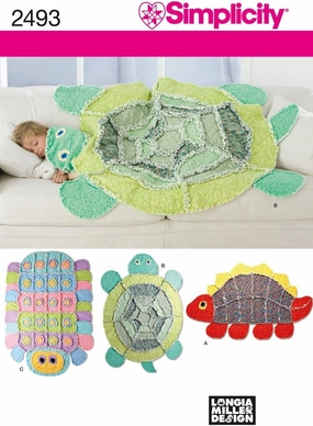 Simplicity Children's Caterpillar, Turtle, and Dinosaur Rag Quilt Sewing Patterns, One Size