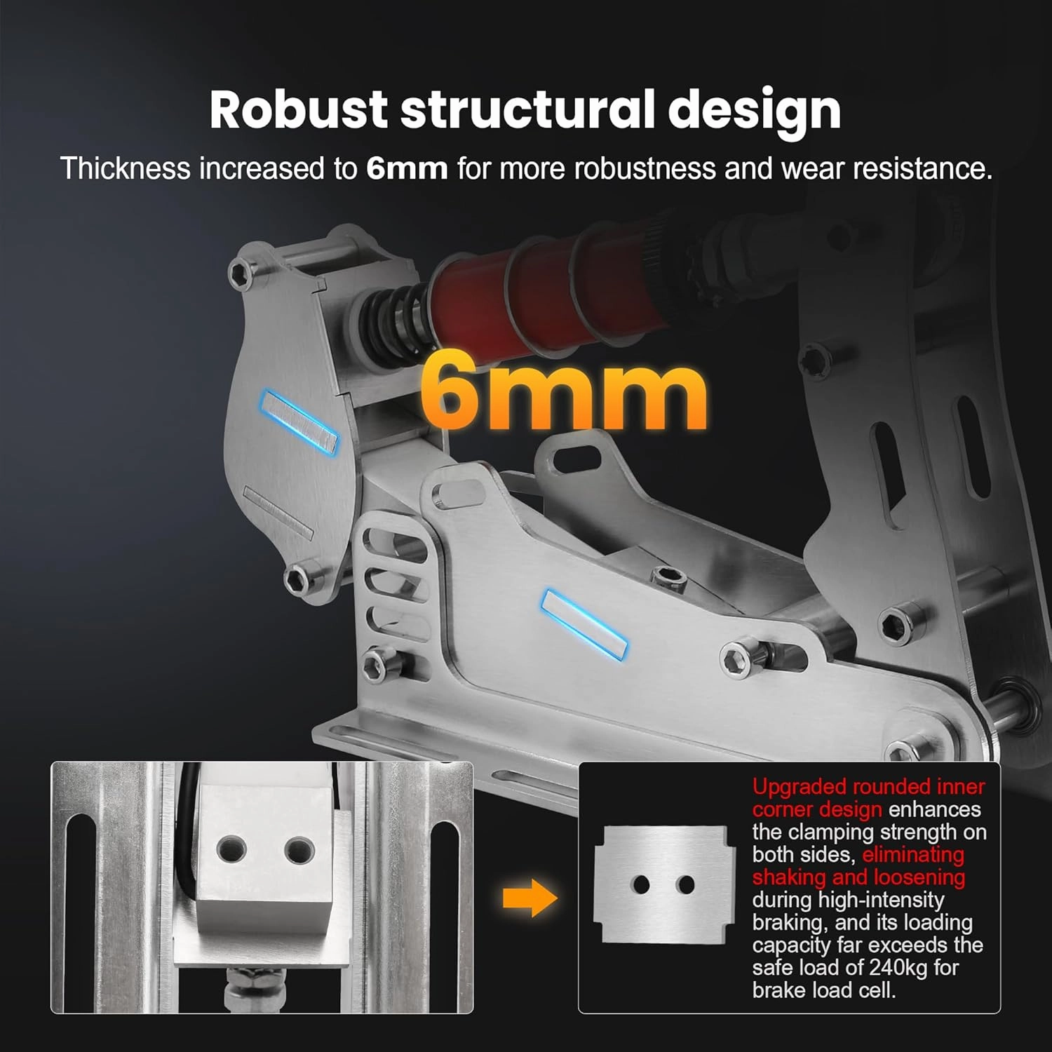 SIMSONN PRO Curved Panel Hydraulic Pedals for PC Racing Simulator - Pressure Sensor, 200KG Load Cell, Brake Pedal