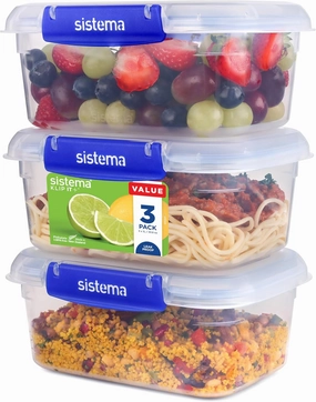Sistema KLIP IT PLUS Leakproof Food Storage Containers | 1 L | Airtight & Stackable Meal Prep Containers with Lids | BPA-Free | 3 Count