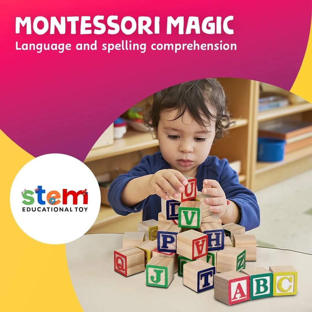 Skoolzy Wooden ABC Blocks - 120 Pc Stacking Set for Toddlers Ages 2 