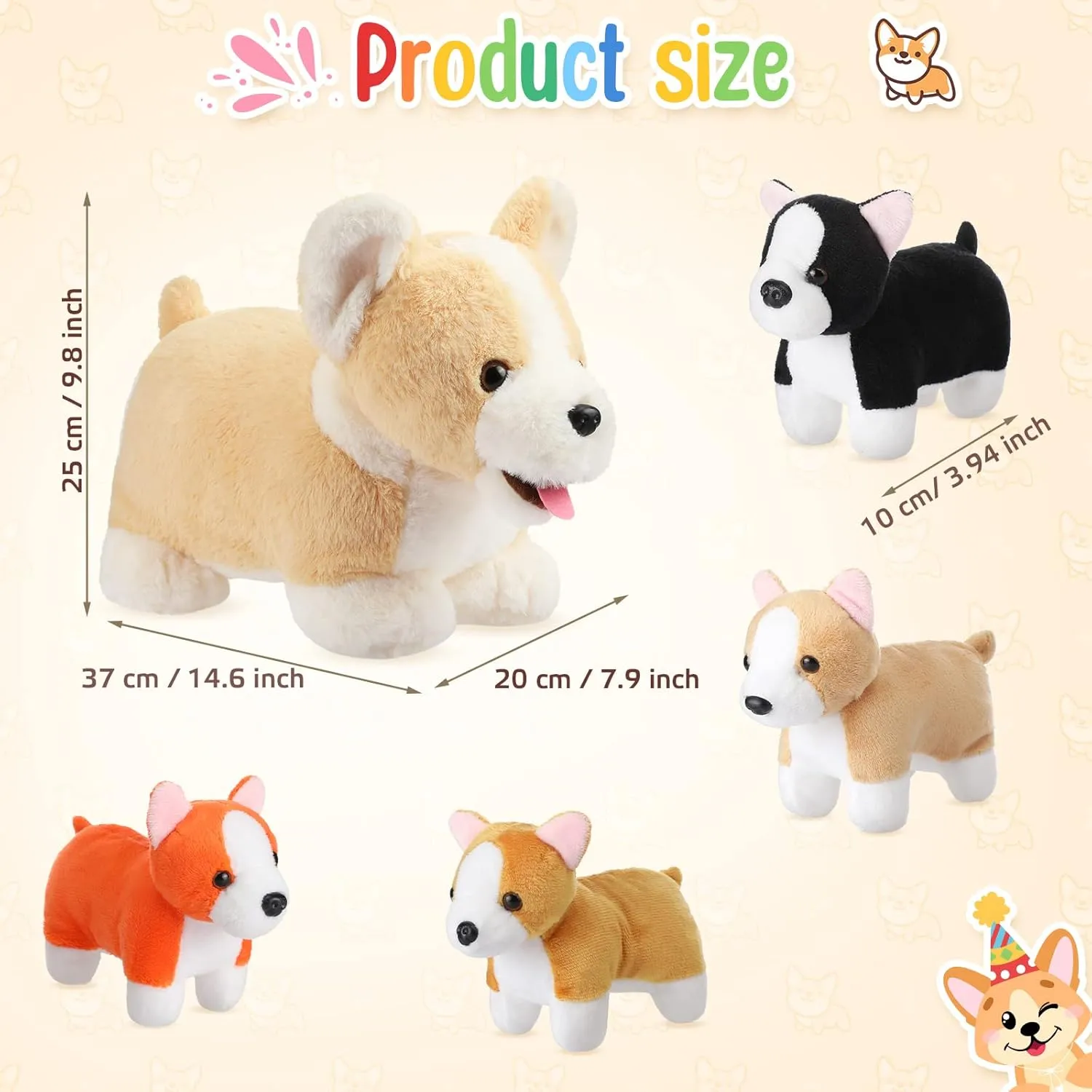 Skylety 5 Pcs Dog Stuffed Animal Puppy Stuffed Animal with Babies Inside 1 Big Mommy with 4 Mini Baby Cute Soft Puppies for Children Birthday Party Adopt a Dog Party Favors(Corgi)