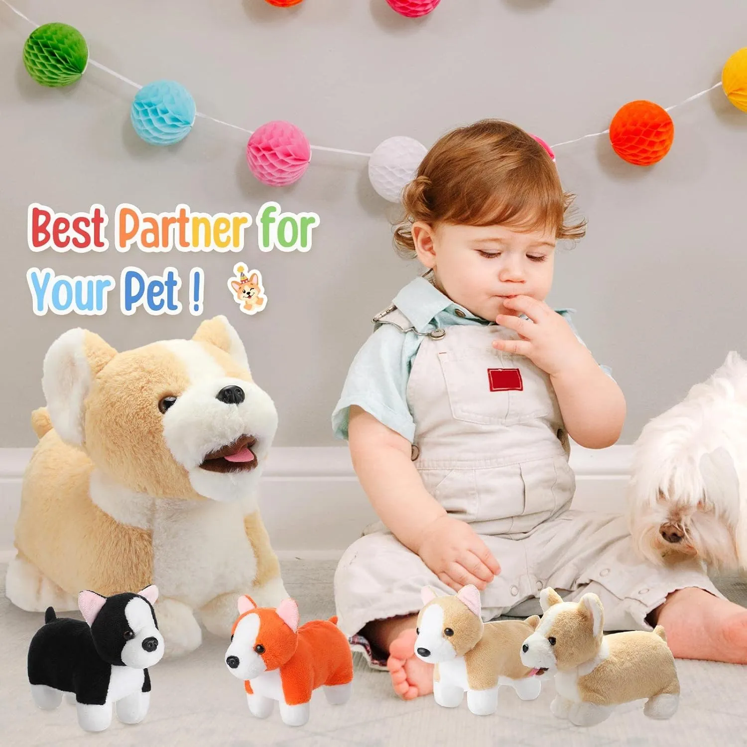 Skylety 5 Pcs Dog Stuffed Animal Puppy Stuffed Animal with Babies Inside 1 Big Mommy with 4 Mini Baby Cute Soft Puppies for Children Birthday Party Adopt a Dog Party Favors(Corgi)
