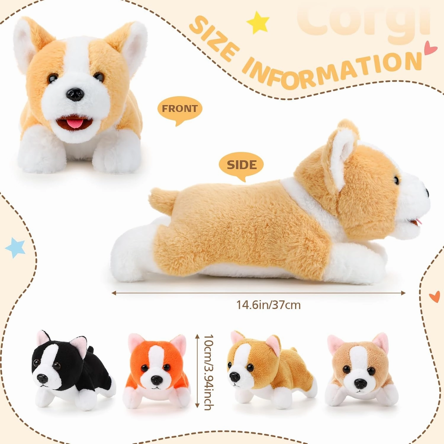 Skylety 5 Pcs Dog Stuffed Animal Puppy Stuffed Animal with Babies Inside 1 Big Mommy with 4 Mini Baby Cute Soft Puppies for Children Birthday Party Adopt a Dog Party Favors(Lying Corgi)