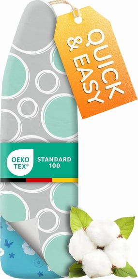 smart&gentle Turbo Ironing Board Cover with Padding - 50% Faster High Speed Heat Reflection - Made in Germany - 100% Cotton Top - Love&Liberty-Line 15x54