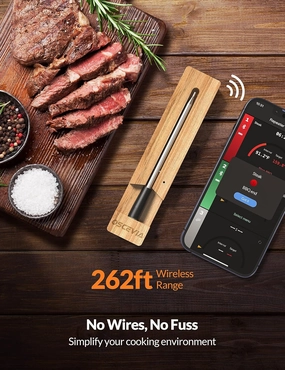 Smart Meat Thermometer, OSCEVIA 2-Probe Bluetooth Food Thermometer with Smart Alert, 262ft Wireless Range, IP67 Waterproof, Magnetic Design for BBQ, Kitchen, Air Fryer, Garden, Oven, Grill, Rotisserie