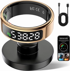 Smart Ring Fitness Tracker for Men Women - Ring with Touchscreen Display for Activity, Sleep & Heart Rate Tracking, Step Counter, Remote Phone Control, IP68 Water Resistant, 7-Day Battery Gold #12